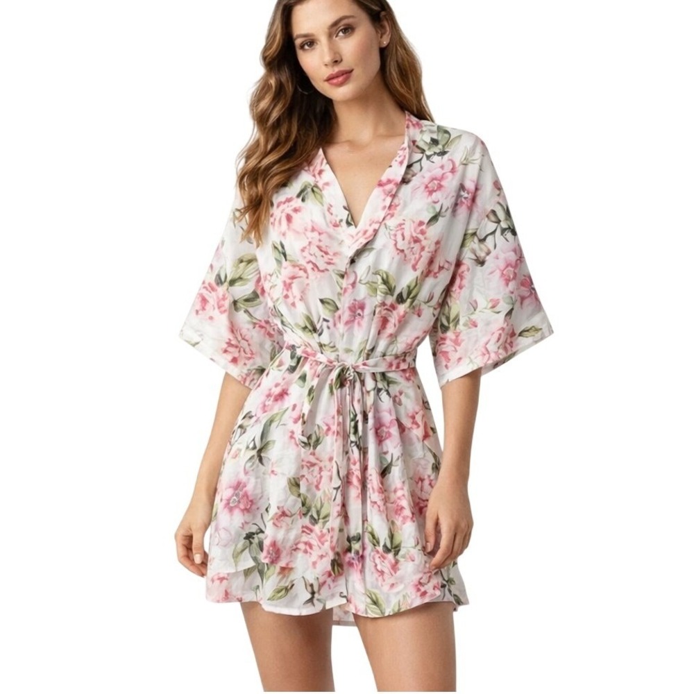 Show Me Your MuMu Robe Womens OS Garden of Blooms Floral Bridal Pink Fairy Tied